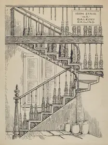 Iron Work on Stairway, c. 1936. Creator: Al Curry