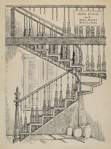 Iron Work on Stairway, c. 1936. Creator: Al Curry