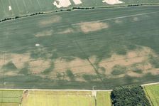 Iron Age square barrow cemetery crop mark on Haisthorpe Moor, East Riding of Yorkshire, 2018. Creator: Historic England