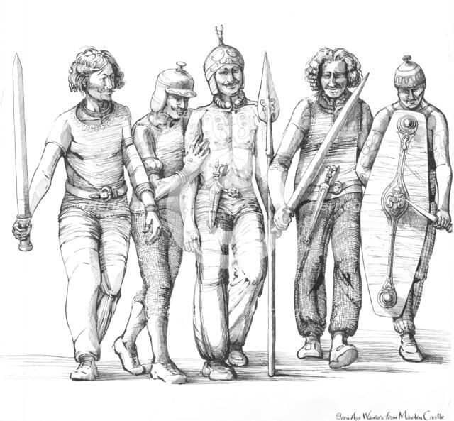 Iron Age warriors, Prehistory, (c1990-2010). Artist: Judith Dobie.