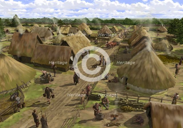 Iron Age town at Silchester, from north towards southern entrance, (c1990-2010).  Artist: Peter Urmston.