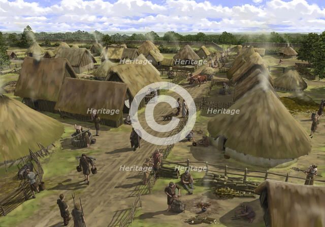 Iron Age town at Silchester, from north towards southern entrance, (c1990-2010).  Artist: Peter Urmston.