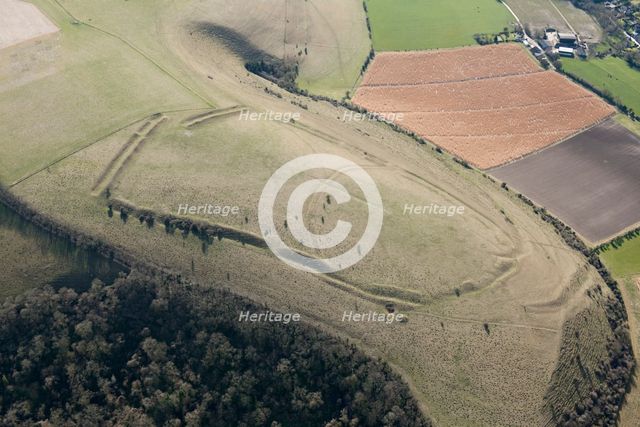 Iron Age univallate hillfort earthwork on Winklebury Hill, Wiltshire, 2016. Creator: Damian Grady.