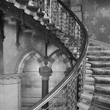 Iron balustrades of the grand staircase in the Midland Grand Hotel at St Pancras Station, 1960-1972. Creator: John Gay