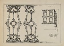 Iron Balcony Railing, c. 1936. Creator: Arelia Arbo