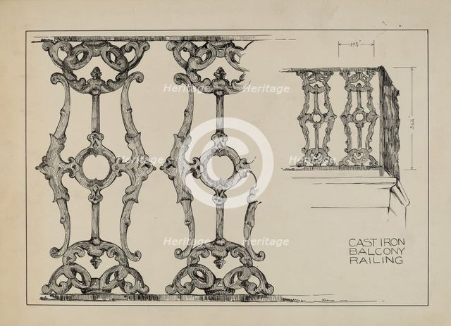 Iron Balcony Railing, c. 1936. Creator: Arelia Arbo.