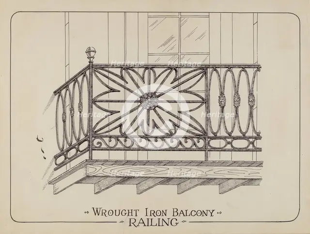 Iron Balcony Railings, 1935/1942. Creator: Arelia Arbo.