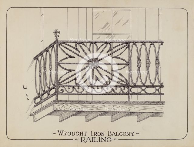Iron Balcony Railings, 1935/1942. Creator: Arelia Arbo.