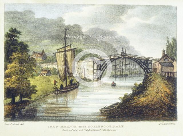 Iron bridge across the Severn at Ironbridge, Coalbrookdale, England, built 1779 (1795). Artist: Samuel Ireland