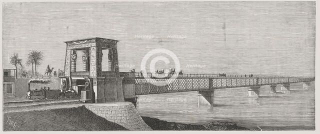 Iron Bridge over the River Nile in Mansura, engraving from 1878.