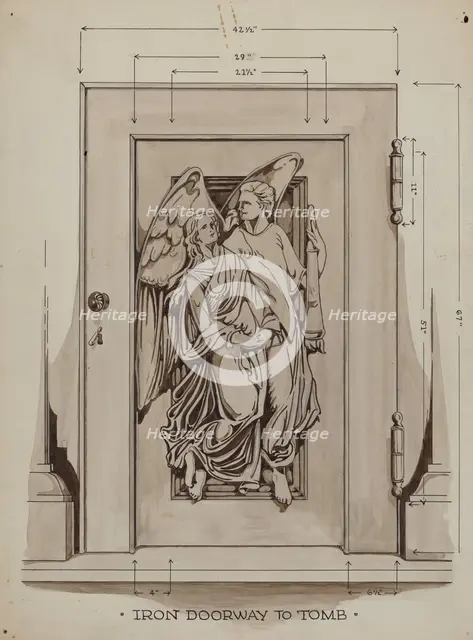 Iron Doorway to Tomb, c. 1936. Creator: Thomas Byrne.
