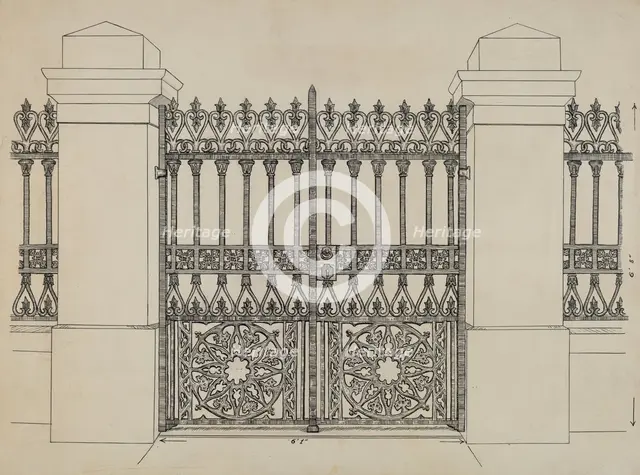Iron Fence and Gate, c. 1936. Creator: Ray Price.