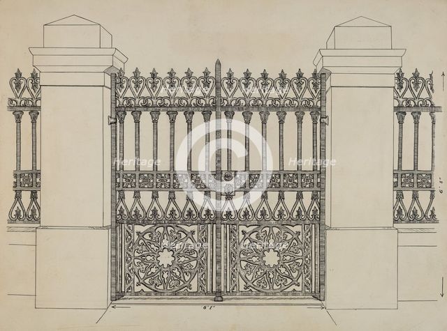 Iron Fence and Gate, c. 1936. Creator: Ray Price.