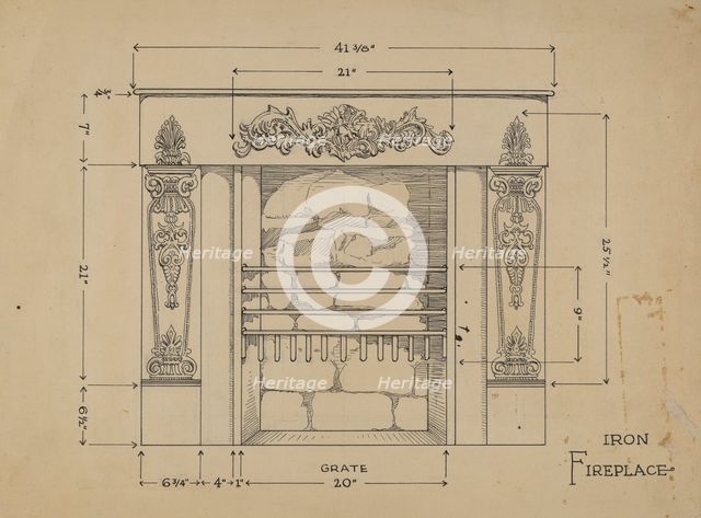 Iron Fireplace, c. 1936. Creator: Thomas Byrne.