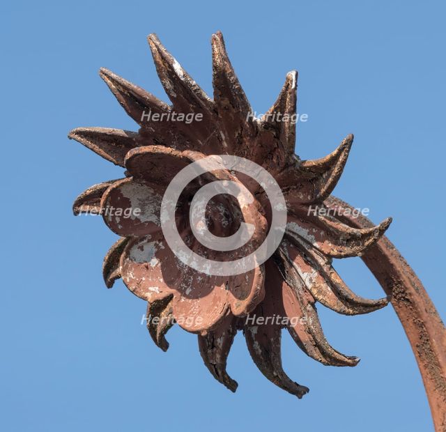 Iron flower head, Shrewsbury Flaxmill Maltings, Shropshire, 2019. Creator: Steven Baker.
