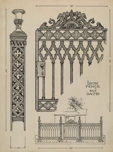 Iron Gate and Fence, c. 1936. Creator: Thomas Byrne