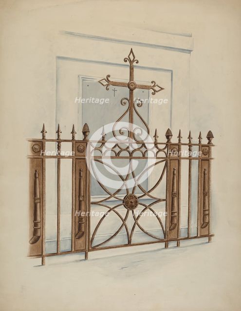 Iron Gate and Fence, c. 1936. Creator: Al Curry.