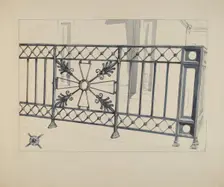 Iron Gate and Fence, c. 1936. Creator: Arelia Arbo