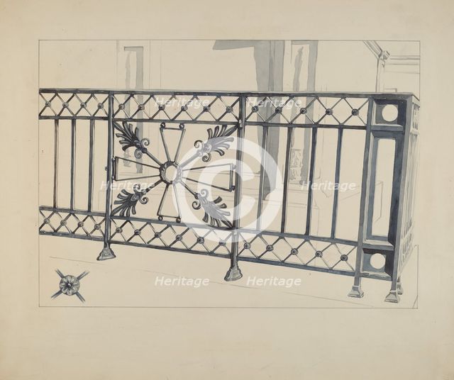 Iron Gate and Fence, c. 1936. Creator: Arelia Arbo.