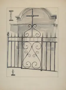 Iron Gate and Fence, c. 1936. Creator: Arelia Arbo