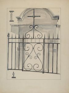 Iron Gate and Fence, c. 1936. Creator: Arelia Arbo