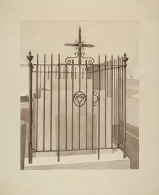 Iron Gate and Fence, c. 1936. Creator: Arelia Arbo