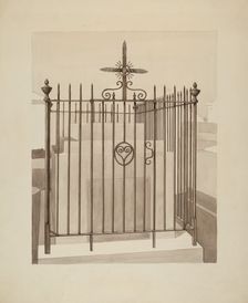 Iron Gate and Fence, c. 1936. Creator: Arelia Arbo