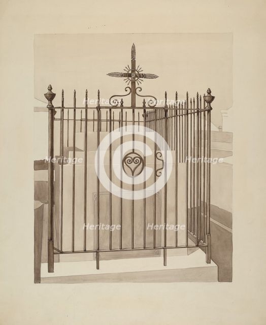 Iron Gate and Fence, c. 1936. Creator: Arelia Arbo.