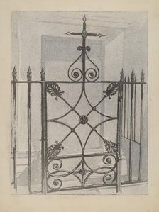 Iron Gate and Fence, c. 1936. Creator: Arelia Arbo