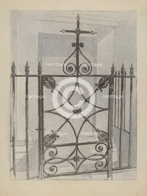 Iron Gate and Fence, c. 1936. Creator: Arelia Arbo.