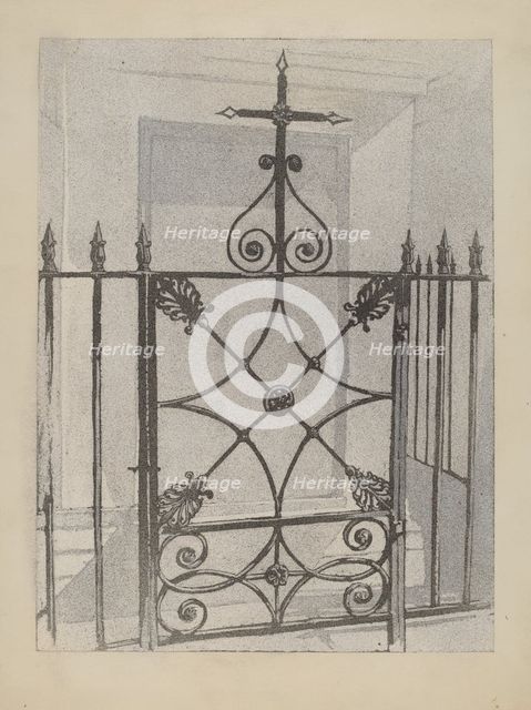 Iron Gate and Fence, c. 1936. Creator: Arelia Arbo.