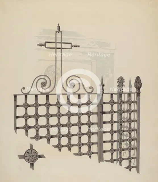 Iron Gate and Fence, c. 1936. Creator: Joseph L. Boyd.