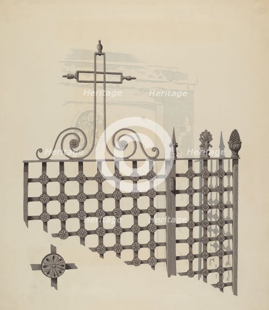 Iron Gate and Fence, c. 1936. Creator: Joseph L. Boyd.
