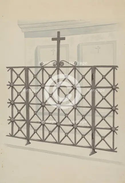 Iron Gate and Fence, c. 1936. Creator: Joseph L. Boyd.