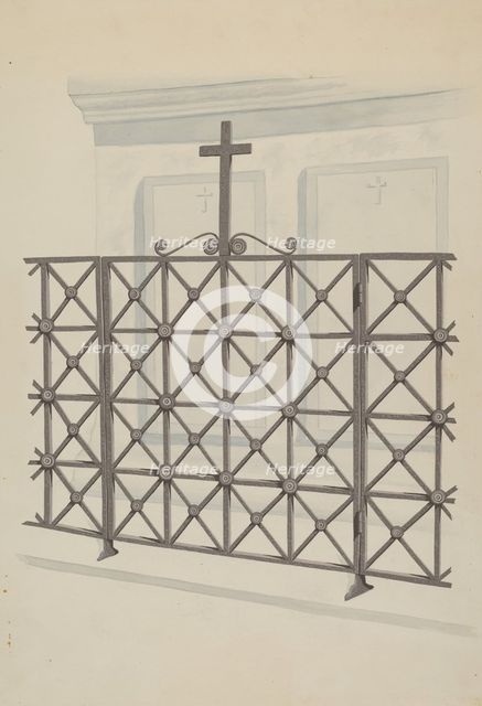Iron Gate and Fence, c. 1936. Creator: Joseph L. Boyd.