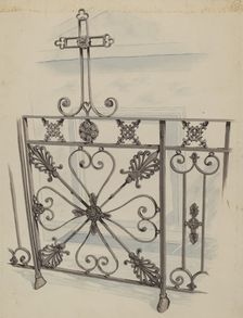 Iron Gate and Fence, c. 1936. Creator: Joseph L. Boyd