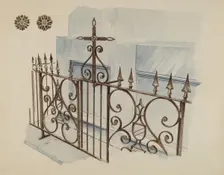 Iron Gate and Fence, c. 1936. Creator: Ray Price