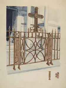 Iron Gate and Fence, c. 1936. Creator: Ray Price