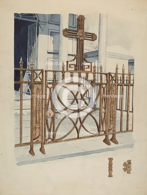 Iron Gate and Fence, c. 1936. Creator: Ray Price.