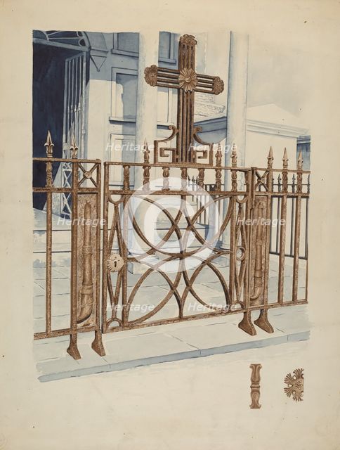 Iron Gate and Fence, c. 1936. Creator: Ray Price.