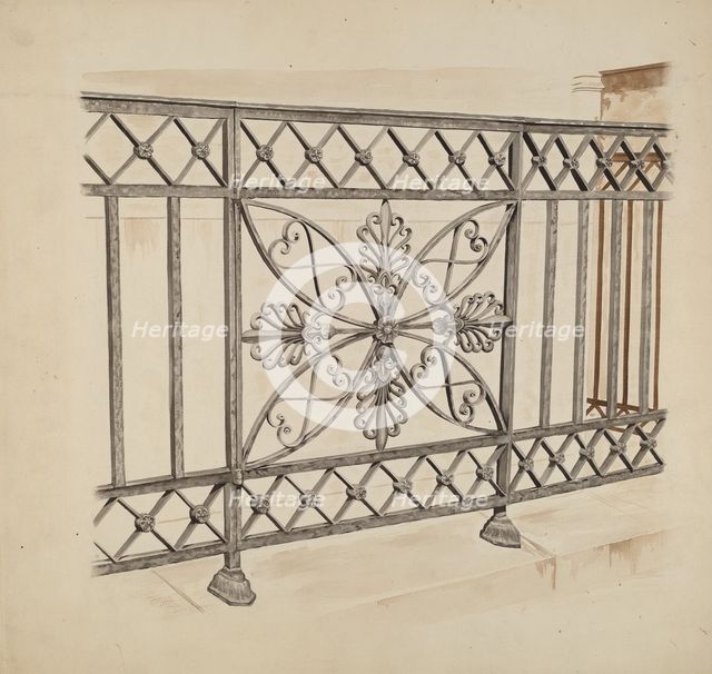 Iron Gate and Fence, c. 1936. Creator: Ray Price.