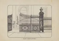 Iron Gate and Fence, c. 1936. Creator: Ray Price