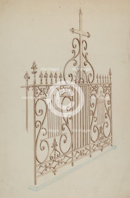 Iron Gate and Fence, c. 1937. Creator: Lucien Verbeke.