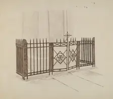 Iron Gate and Fence, c. 1937. Creator: Ray Price