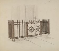 Iron Gate and Fence, c. 1937. Creator: Ray Price
