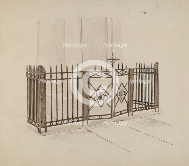 Iron Gate and Fence, c. 1937. Creator: Ray Price.