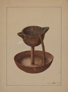 Iron Grease Lamp, c. 1937. Creator: James Drake