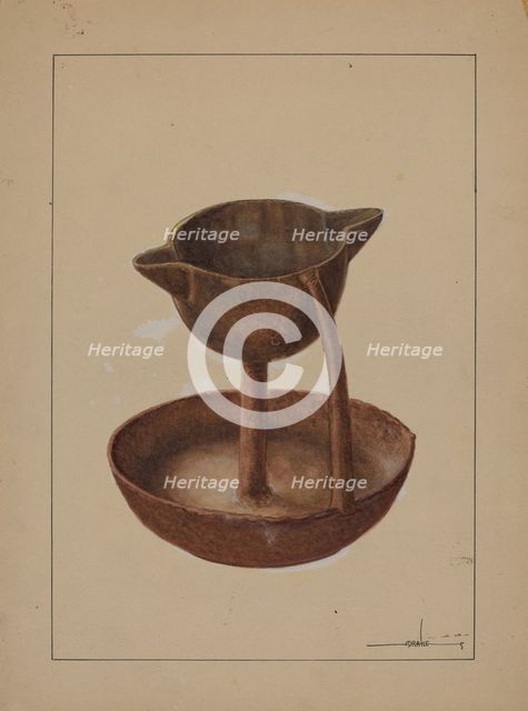 Iron Grease Lamp, c. 1937. Creator: James Drake.