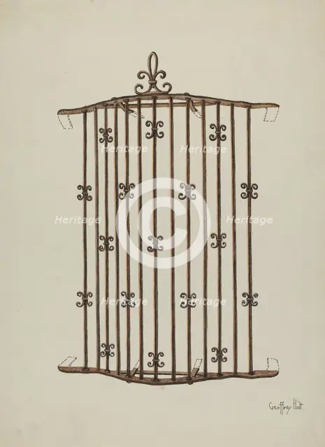 Iron Grille (at Window) a Restoration Drawing, 1936. Creator: Geoffrey Holt.