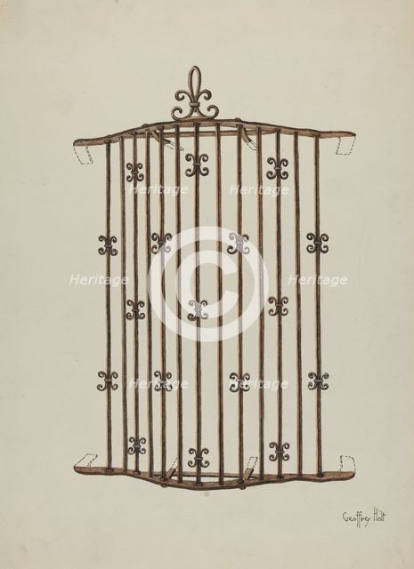 Iron Grille (at Window) a Restoration Drawing, 1936. Creator: Geoffrey Holt.